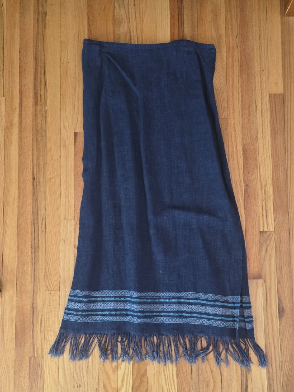 Liz Claiborne Dark Navy Fringe-Hem Maxi Skirt with Stripe Detail